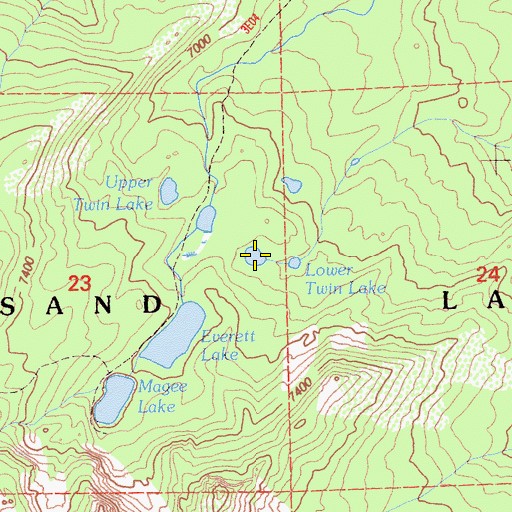 Topographic Map of Lower Twin Lake, CA
