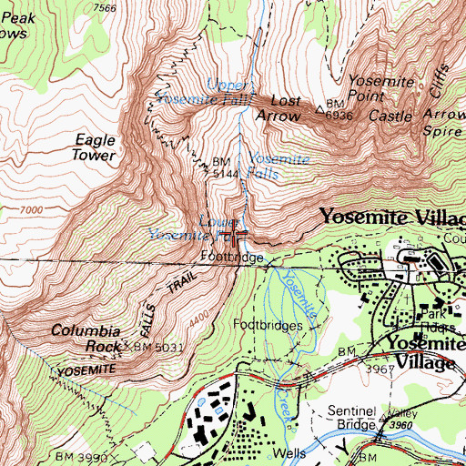 Topographic Map of Lower Yosemite Fall, CA