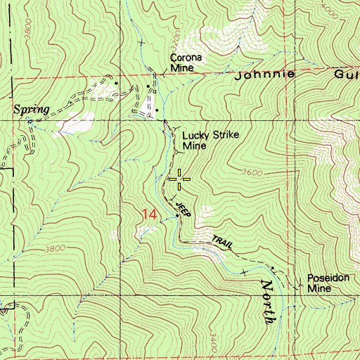Topographic Map of Lucky Strike Mine, CA