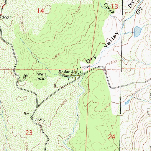 Topographic Map of M-Bar-J Ranch, CA