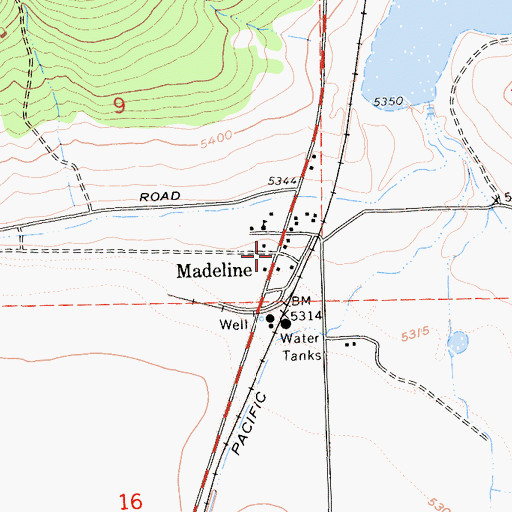 Topographic Map of Madeline, CA