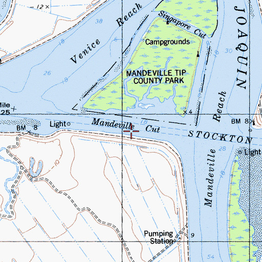 Topographic Map of Mandeville Cut, CA