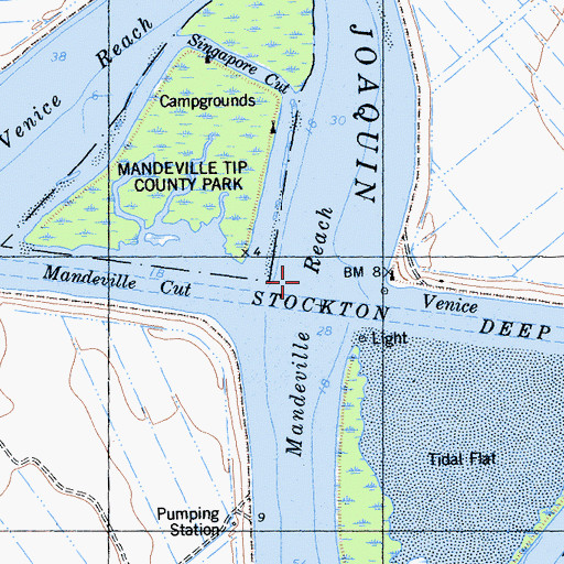 Topographic Map of Mandeville Reach, CA
