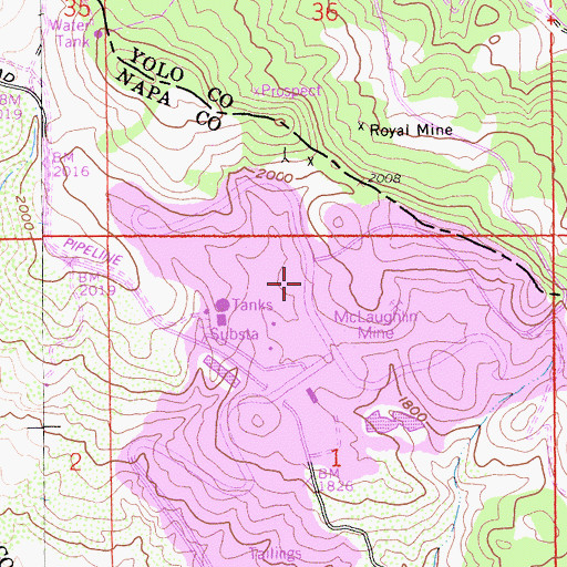 Topographic Map of McLaughlin Mine, CA