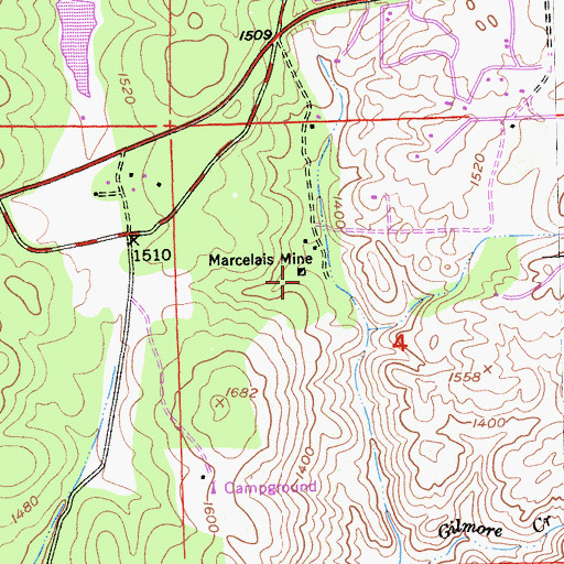 Topographic Map of Marcelais Mine, CA