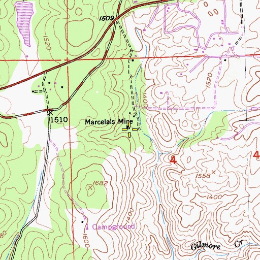 Topographic Map of Marcelais Mine, CA