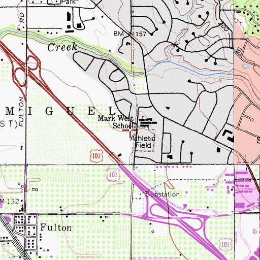 Topographic Map of Mark West Elementary School, CA