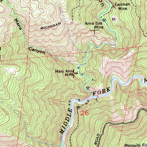 Topographic Map of Mary Anna Mine, CA