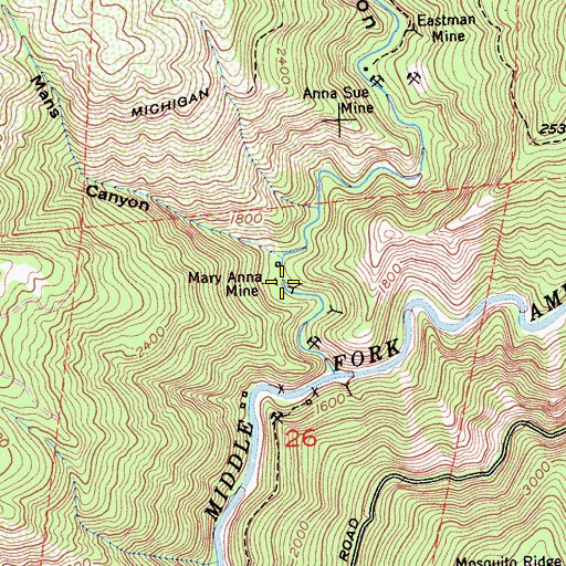 Topographic Map of Mary Anna Mine, CA
