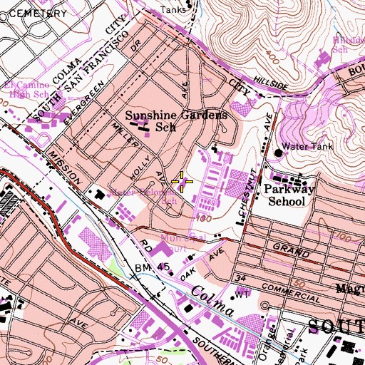 Topographic Map of Mater Dolorosa School, CA
