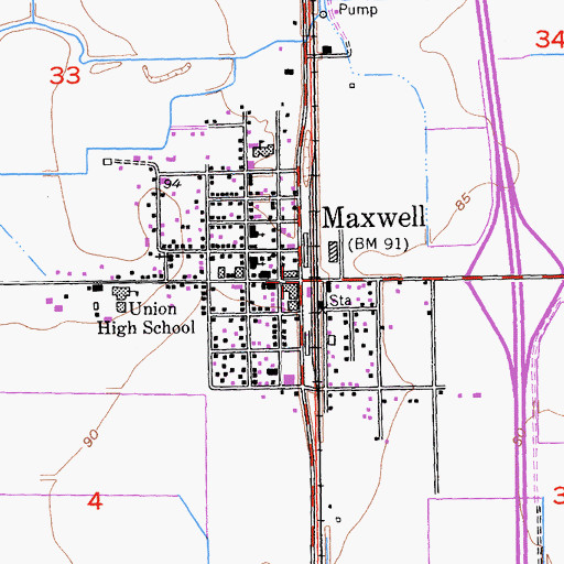 Topographic Map of Maxwell, CA
