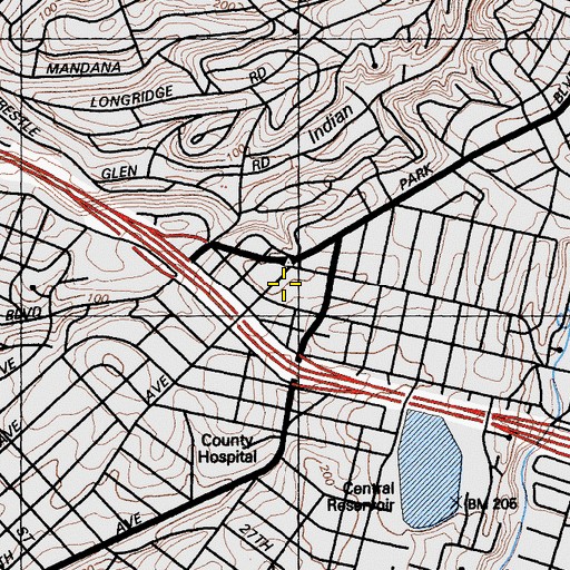 Topographic Map of Edna Brewer Middle School, CA