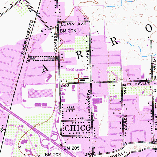 Topographic Map of John A McManus Elementary School, CA