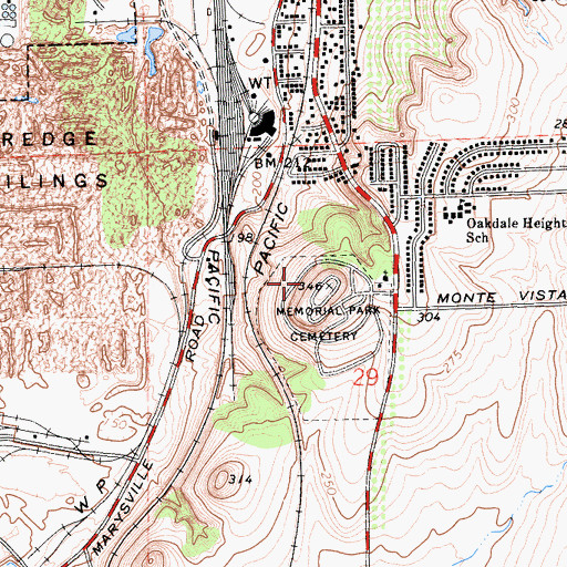 Topographic Map of Memorial Park Cemetery, CA