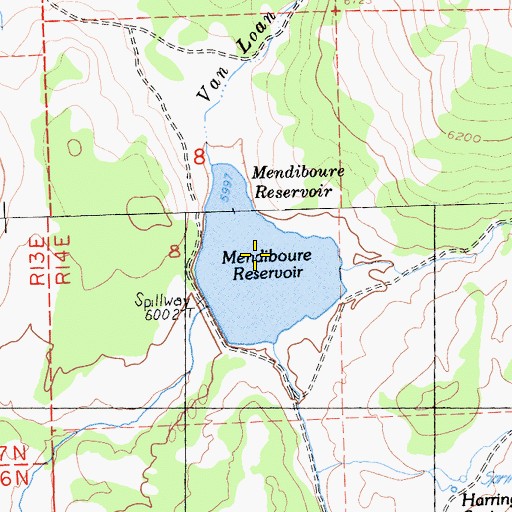 Topographic Map of Mendiboure Reservoir, CA