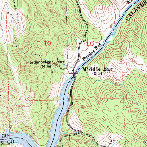 Topographic Map of Middle Bar, CA