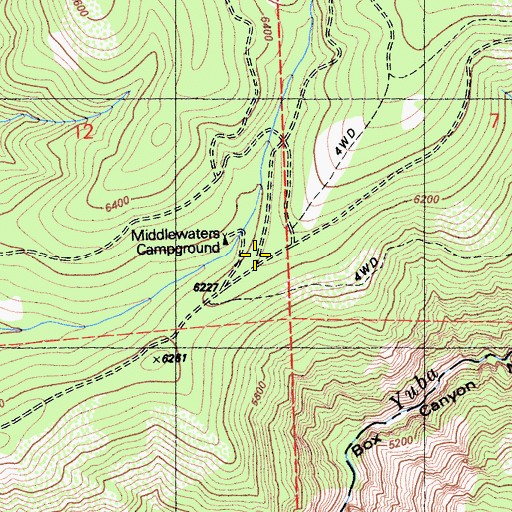 Topographic Map of Middlewaters Campground, CA