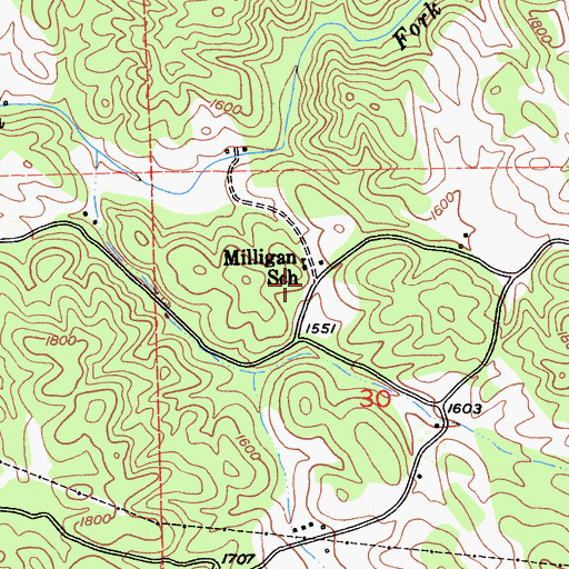 Topographic Map of Milligan School, CA