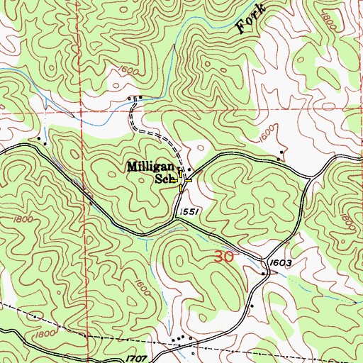 Topographic Map of Milligan School, CA