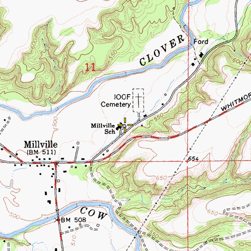 Topographic Map of Millville Elementary School, CA