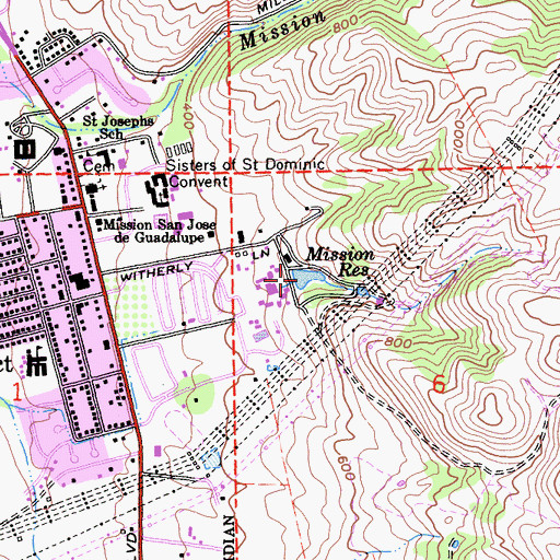 Topographic Map of Mission Reservoir, CA