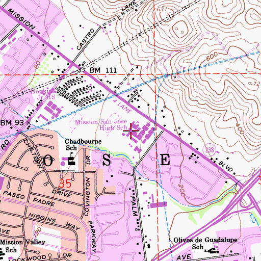 Topographic Map of Mission San Jose High School, CA
