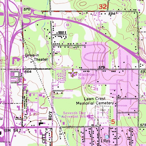 Topographic Map of Mistletoe Elementary School, CA