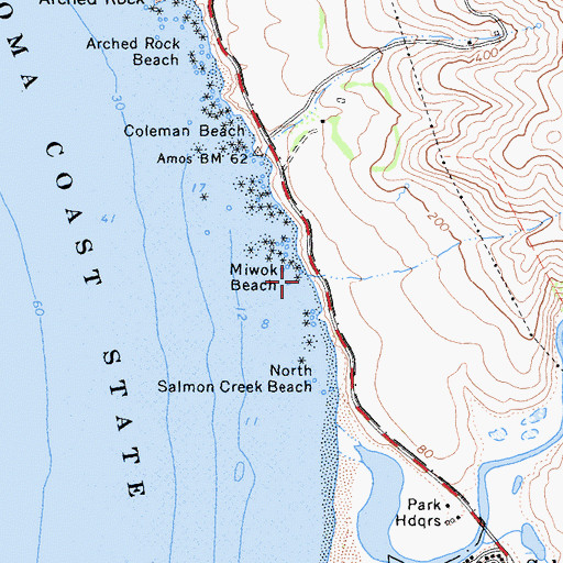 Topographic Map of Miwok Beach, CA