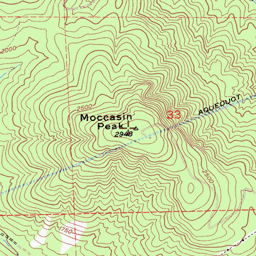 Topographic Map of Moccasin Peak, CA