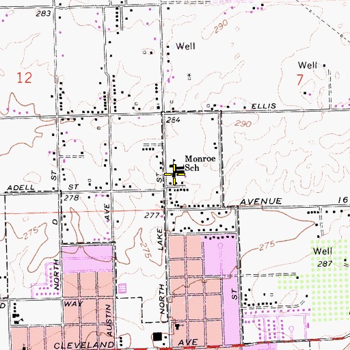 Topographic Map of James Monroe Elementary School, CA