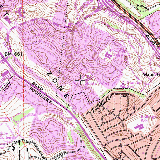Topographic Map of Monte Verde Elementary School, CA
