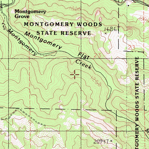 Topographic Map of Montgomery Woods State Natural Reserve, CA