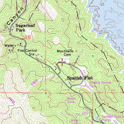 Topographic Map of Monticello Cemetery, CA