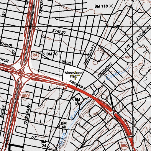 Topographic Map of Mosswood Park, CA