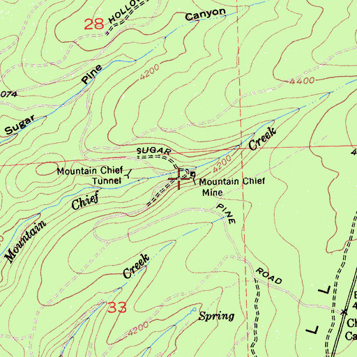 Topographic Map of Mountain Chief Mine, CA