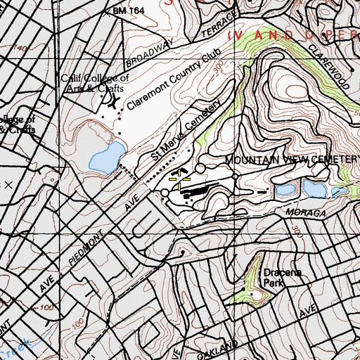 Topographic Map of Mountain View Cemetery, CA