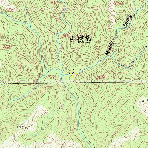 Topographic Map of Muddy Spring Creek, CA