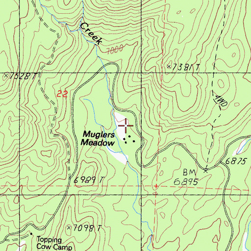 Topographic Map of Muglers Meadow, CA