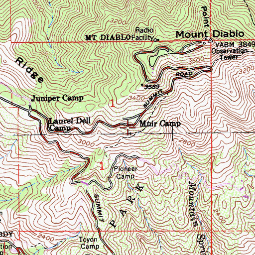 Topographic Map of Muir Camp, CA