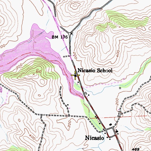 Topographic Map of Nicasio Elementary School, CA