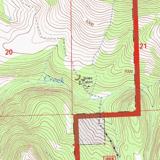 Topographic Map of Niles Cabin, CA