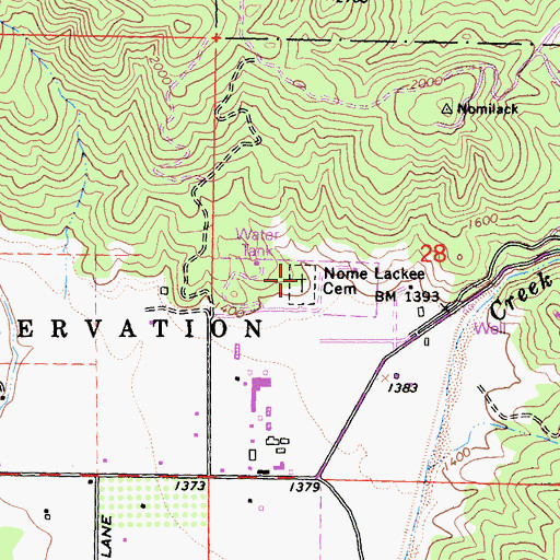 Topographic Map of Nome Lackee Cemetery, CA
