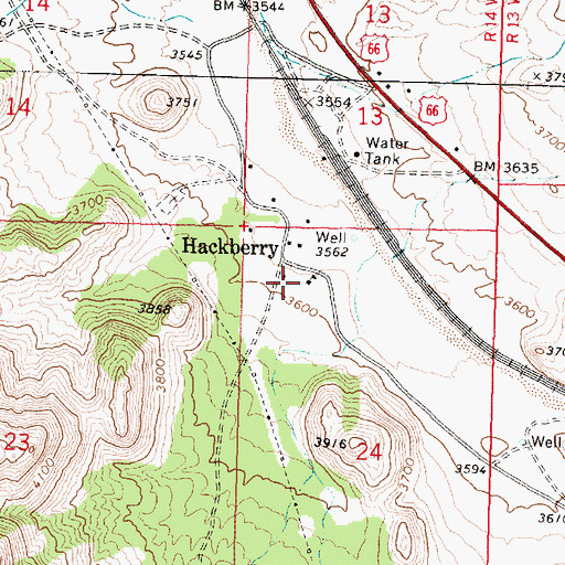 Topographic Map of Hackberry Elementary School, AZ