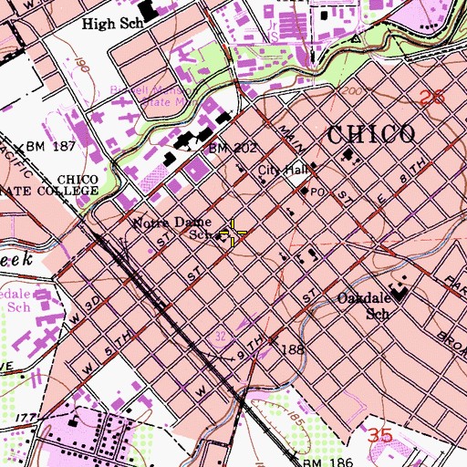 Topographic Map of Notre Dame School, CA