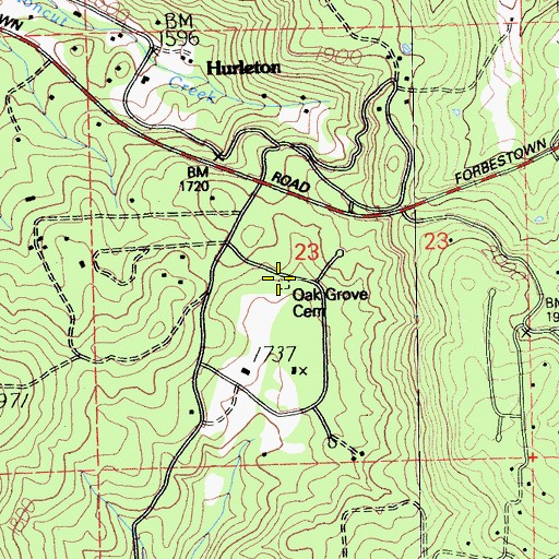 Topographic Map of Oak Grove Cemetery, CA