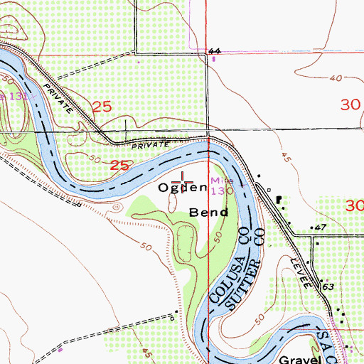 Topographic Map of Ogden Bend, CA