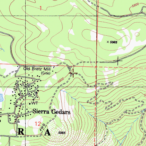 Topographic Map of Old Bretz Mill, CA