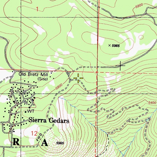 Topographic Map of Old Bretz Mill, CA