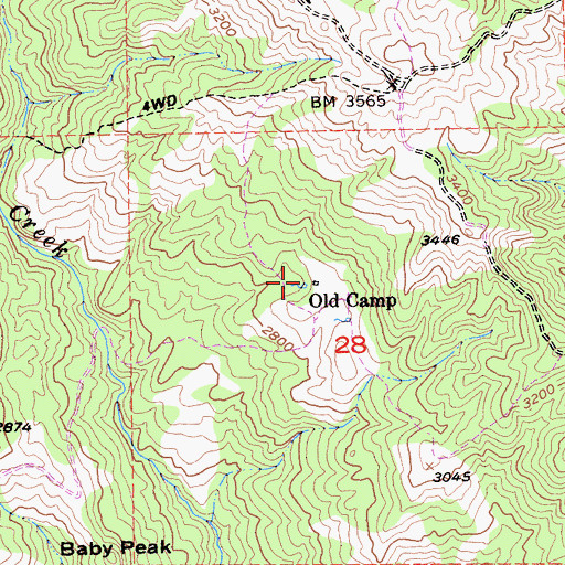 Topographic Map of Old Camp, CA