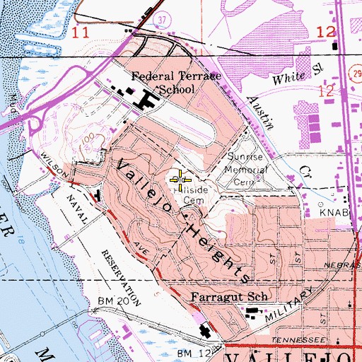 Topographic Map of Old Hillside Cemetery, CA
